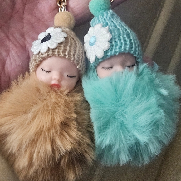 PICK YOUR COLOR NWT Sleeping Baby Doll Pom Pom Keychain - Picture 3 of 9